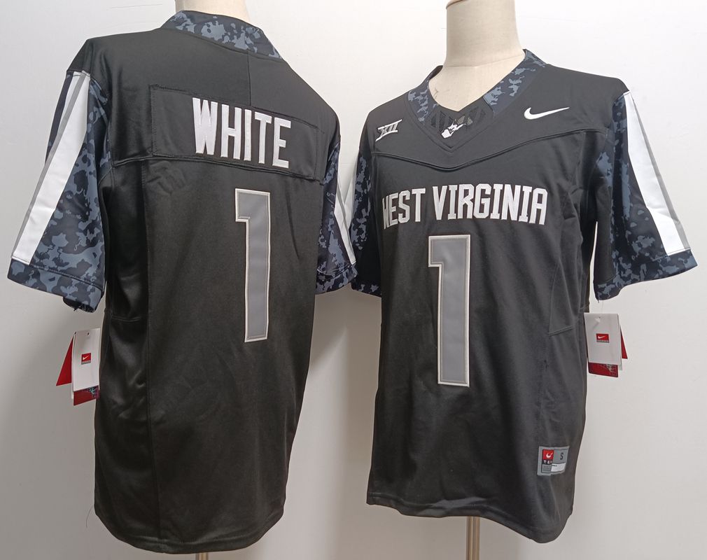 Men West Virginia Mountaineers #1 White Black Nike 2025 NCAA Jersey